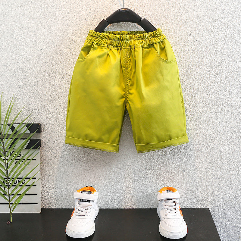 Boys Green & Brown Round Neck Printed T-shirt with Shorts