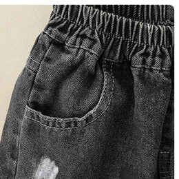 Boys White & Black Round Neck Printed Top with Shorts