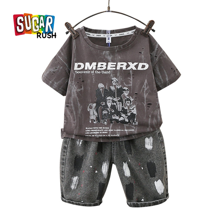Boys Printed Short Sleeves Round Neck T-shirt with Shorts