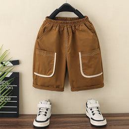 Boys White & Brown Colourblocked T-shirt with Shorts