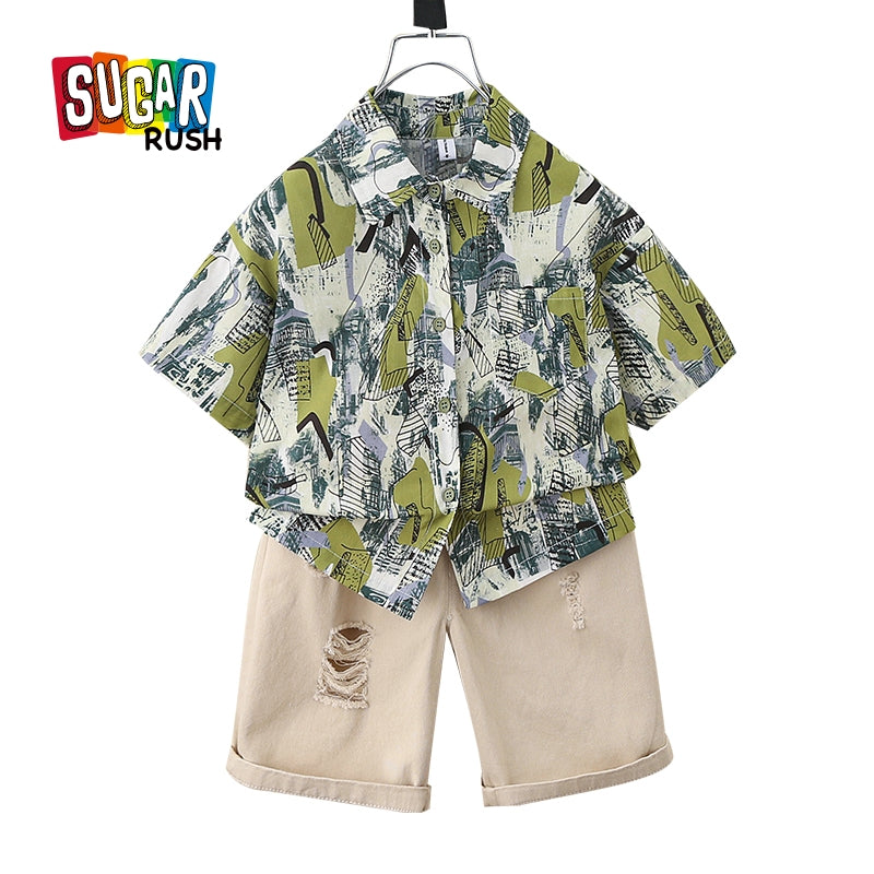 Boys Printed Shirt with Shorts