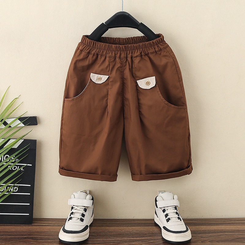 Boys Brown & White Striped Shirt with Shorts