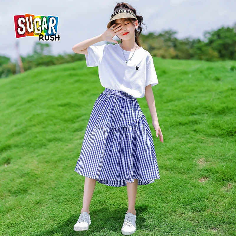 Girls Round Neck Pure Cotton Top with Skirt