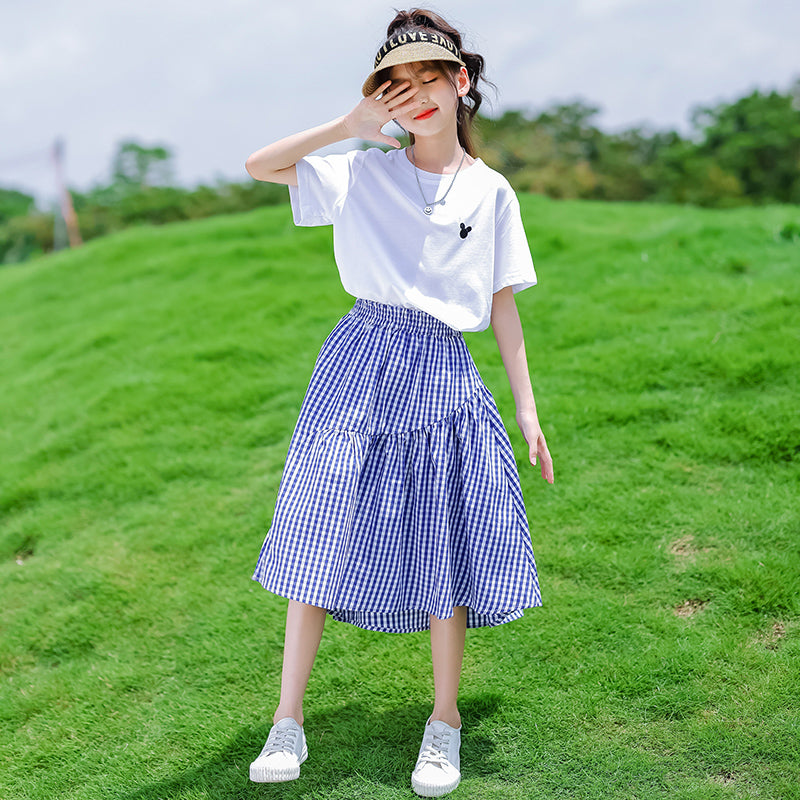 Girls Round Neck Pure Cotton Top with Skirt
