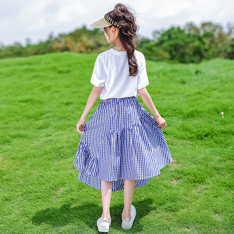 Girls Round Neck Pure Cotton Top with Skirt