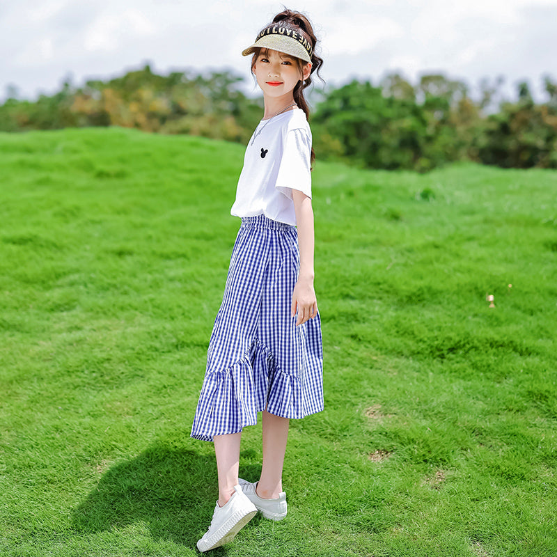 Girls Round Neck Pure Cotton Top with Skirt