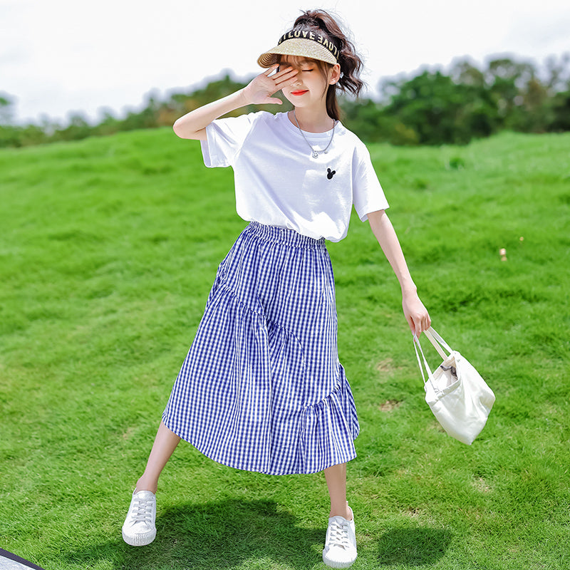 Girls Round Neck Pure Cotton Top with Skirt