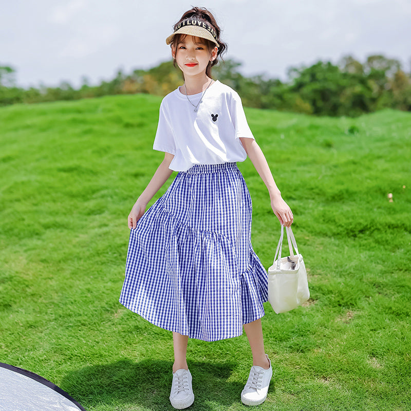 Girls Round Neck Pure Cotton Top with Skirt