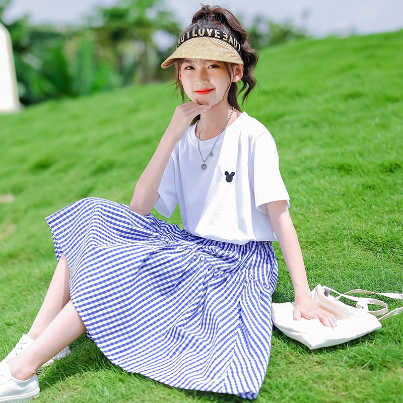 Girls Round Neck Pure Cotton Top with Skirt
