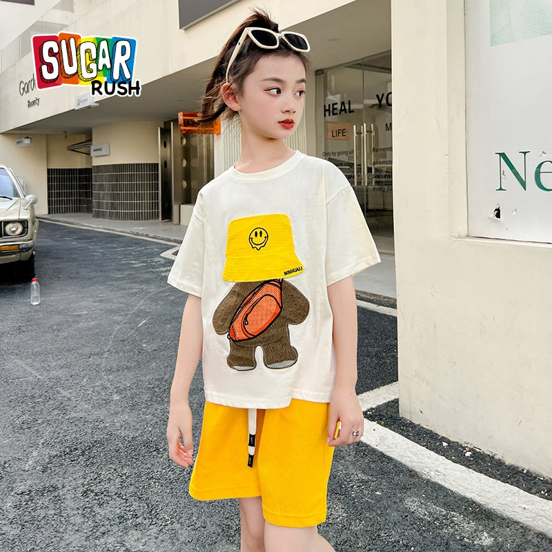 Girls Cartoon Characters Printed Pure Cotton T-Shirt With Shorts