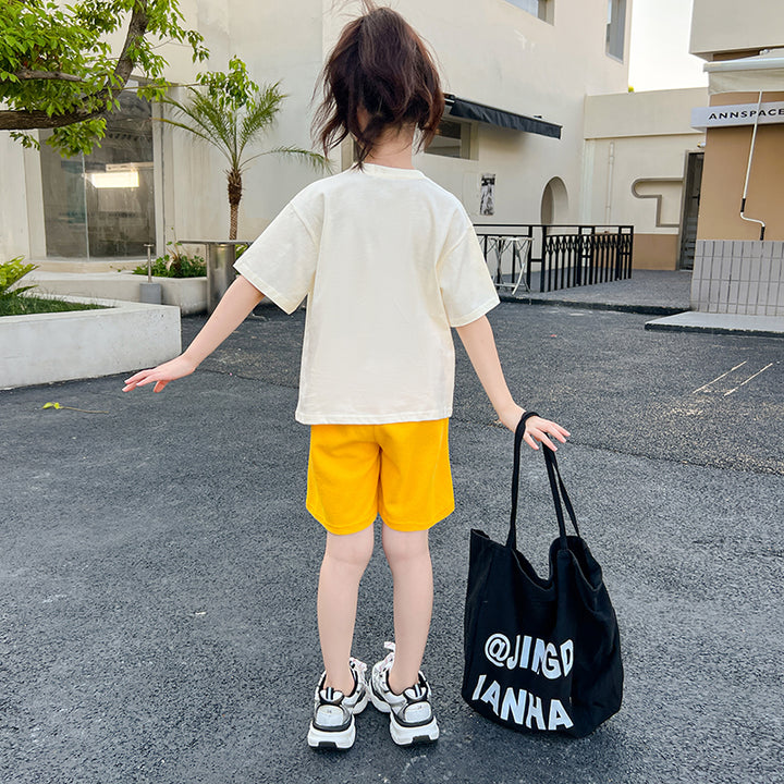 Girls Cartoon Characters Printed Pure Cotton T-Shirt With Shorts