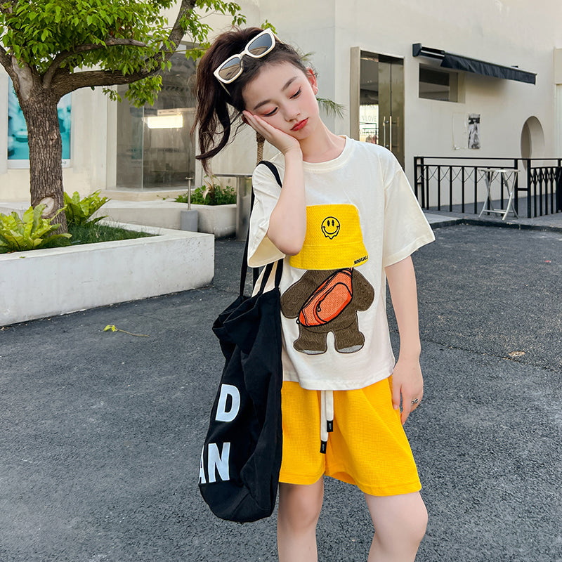 Girls Cartoon Characters Printed Pure Cotton T-Shirt With Shorts