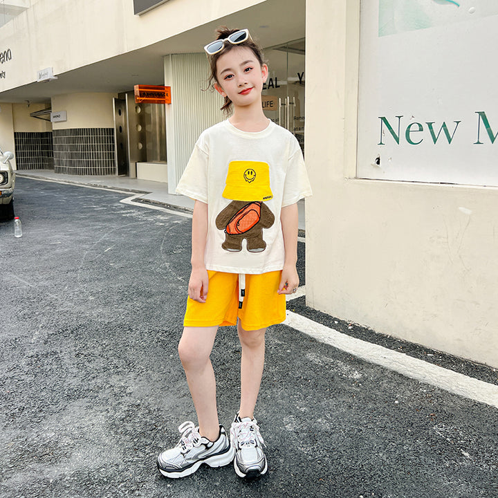 Girls Cartoon Characters Printed Pure Cotton T-Shirt With Shorts