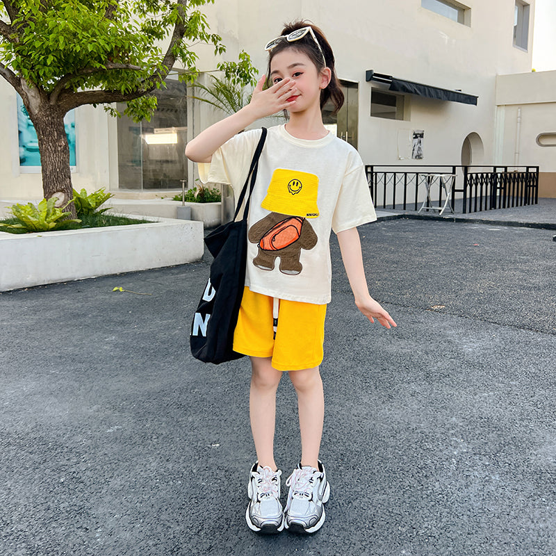 Girls Cartoon Characters Printed Pure Cotton T-Shirt With Shorts