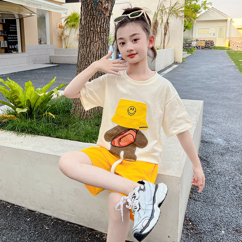Girls Cartoon Characters Printed Pure Cotton T-Shirt With Shorts