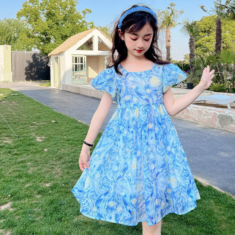Girls Tie and Dye Print A-Line Dress