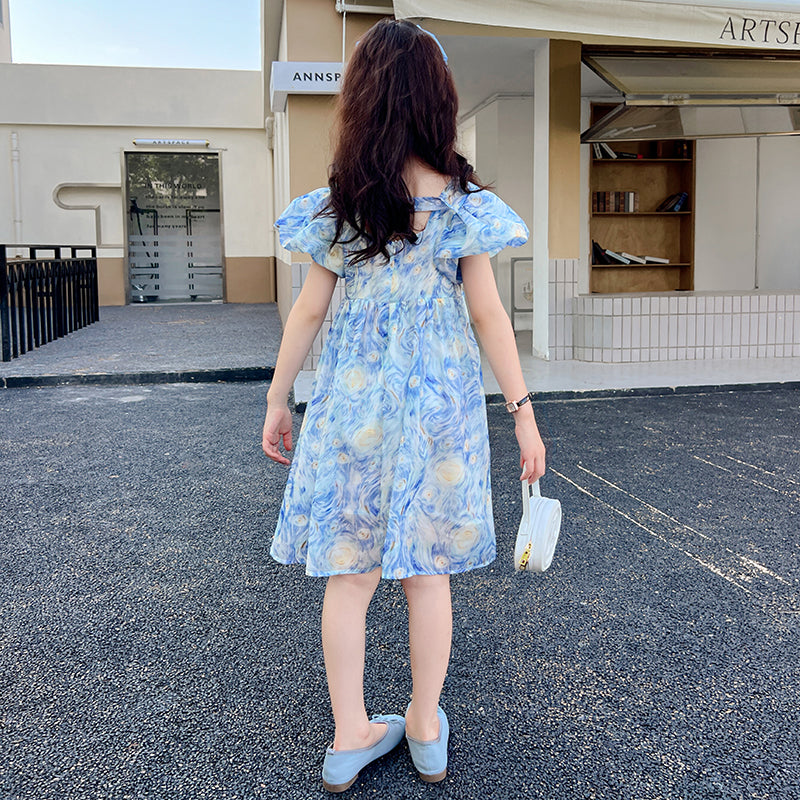 Girls Tie and Dye Print A-Line Dress