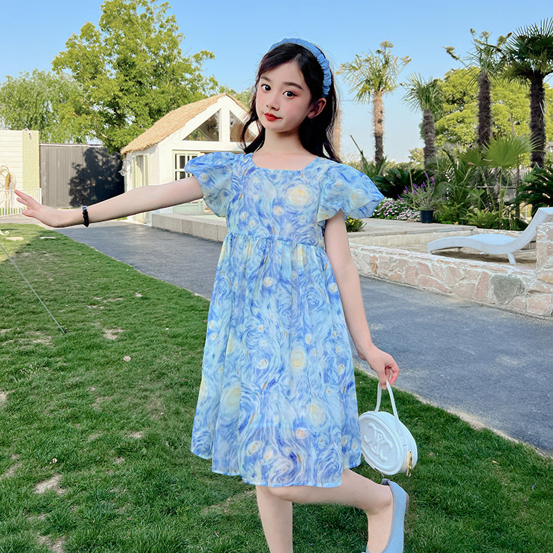 Girls Tie and Dye Print A-Line Dress