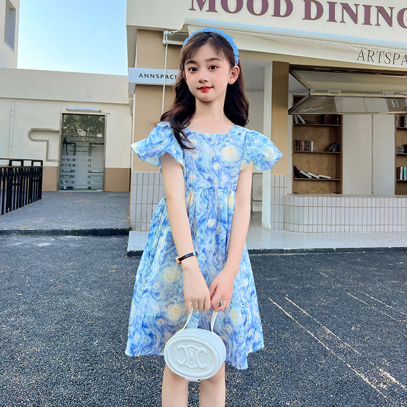 Girls Tie and Dye Print A-Line Dress