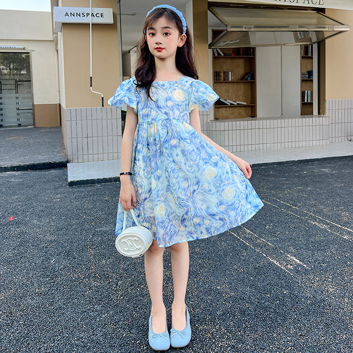 Girls Tie and Dye Print A-Line Dress