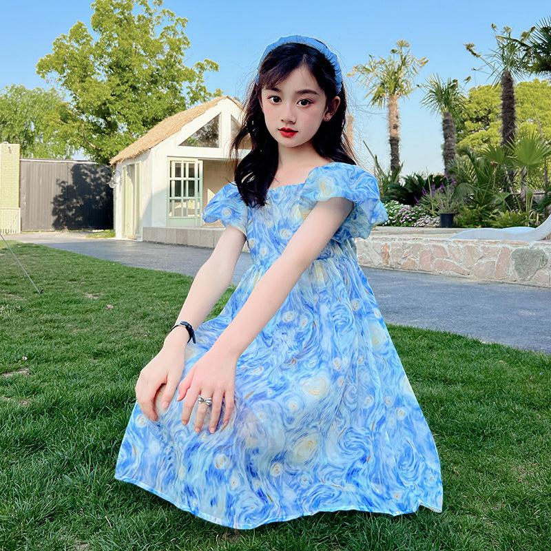 Girls Tie and Dye Print A-Line Dress