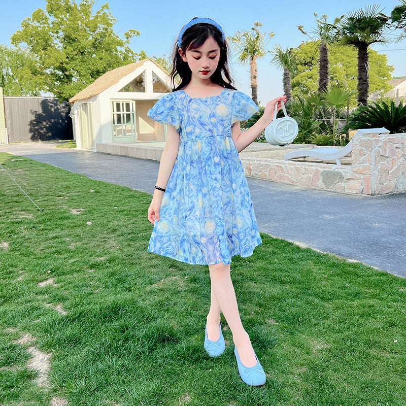 Girls Tie and Dye Print A-Line Dress