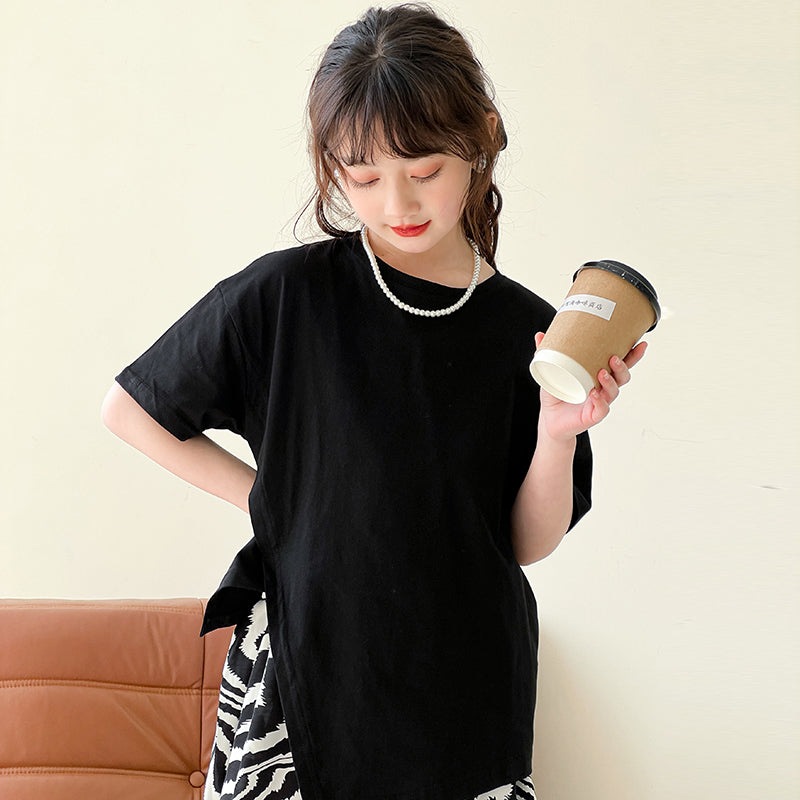 Girls Round Neck Pure Cotton T-shirt With Trousers