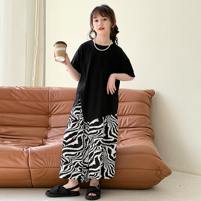 Girls Round Neck Pure Cotton T-shirt With Trousers