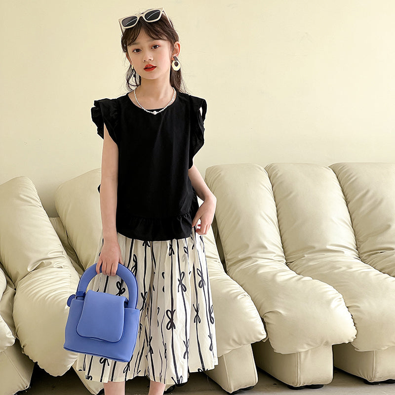 Girls Round Neck Pure Cotton Top with Trousers