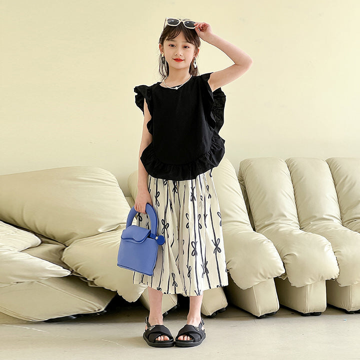 Girls Round Neck Pure Cotton Top with Trousers