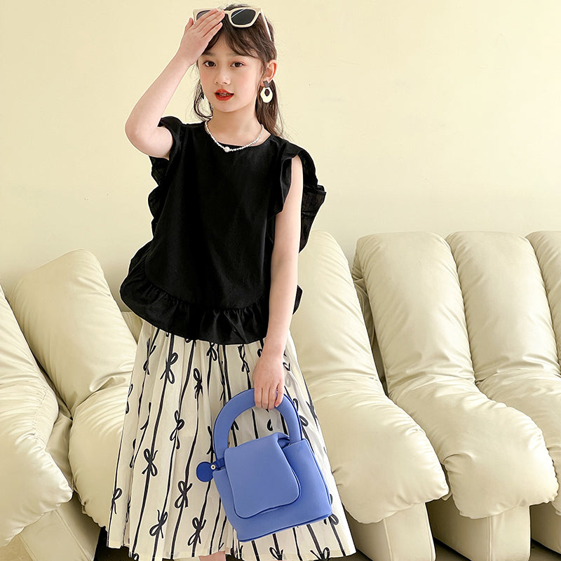 Girls Round Neck Pure Cotton Top with Trousers