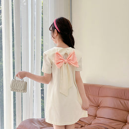 Girl's Graphic A-Line Peter Pan Collar Knee Length Dress With Applique