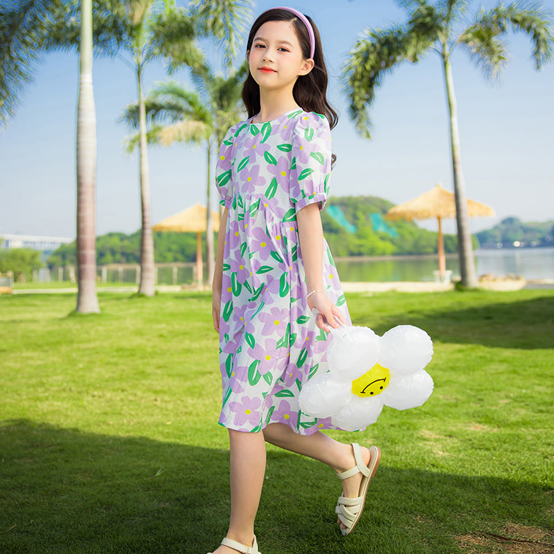 Girls Floral Printed A-Line Dress