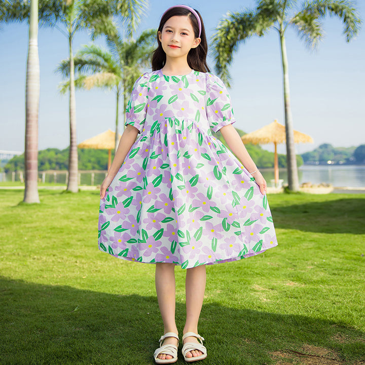 Girls Floral Printed A-Line Dress