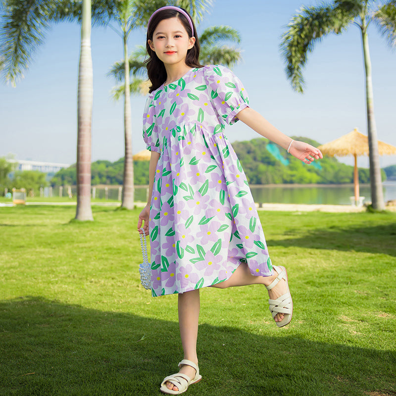 Girls Floral Printed A-Line Dress