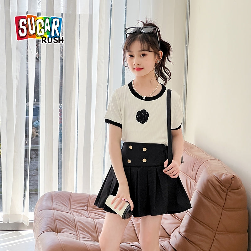 Girls Round Neck Top With Skirt