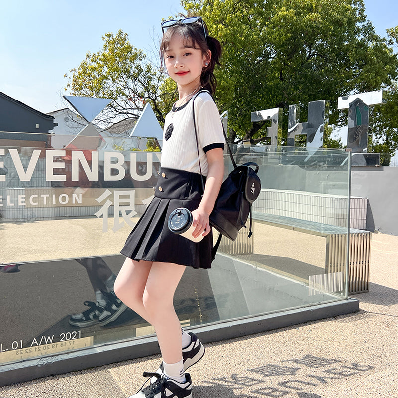Girls Round Neck Top With Skirt