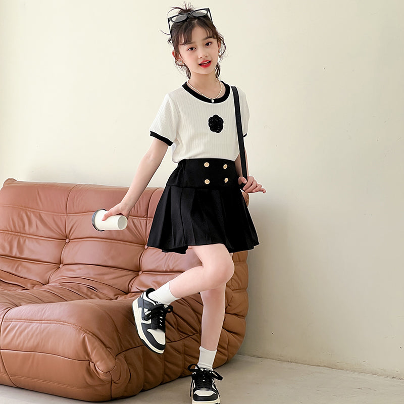 Girls Round Neck Top With Skirt