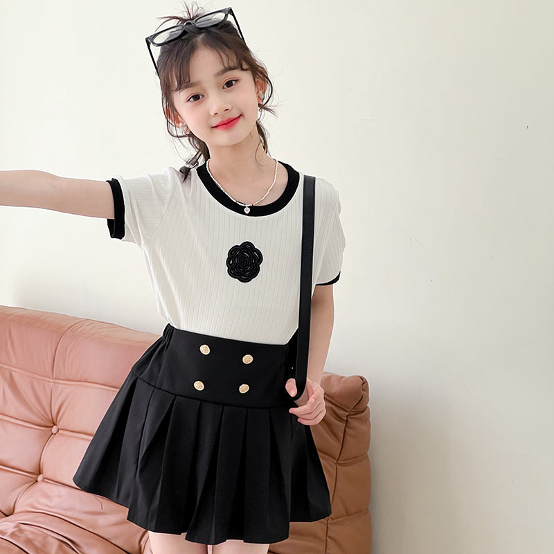 Girls Round Neck Top With Skirt