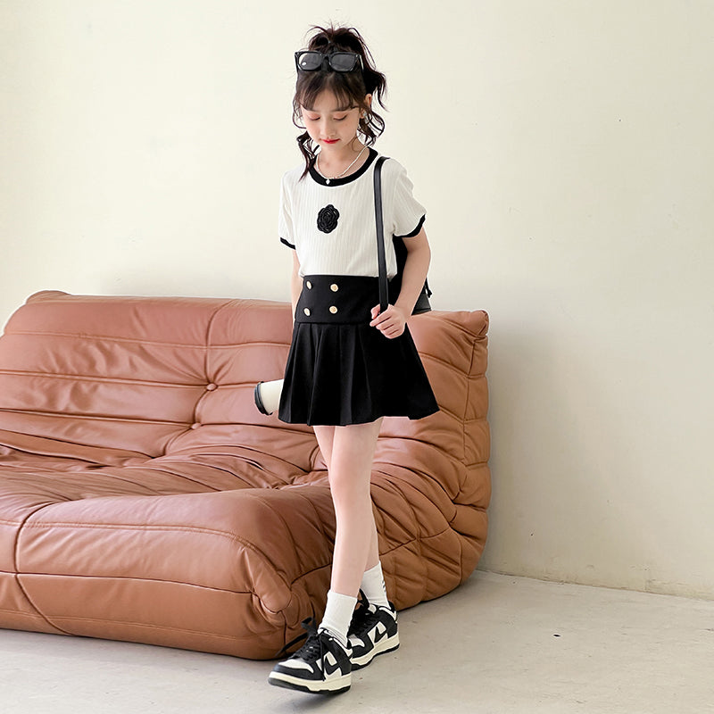 Girls Round Neck Top With Skirt