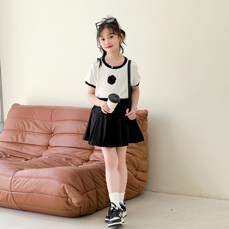 Girls Round Neck Top With Skirt
