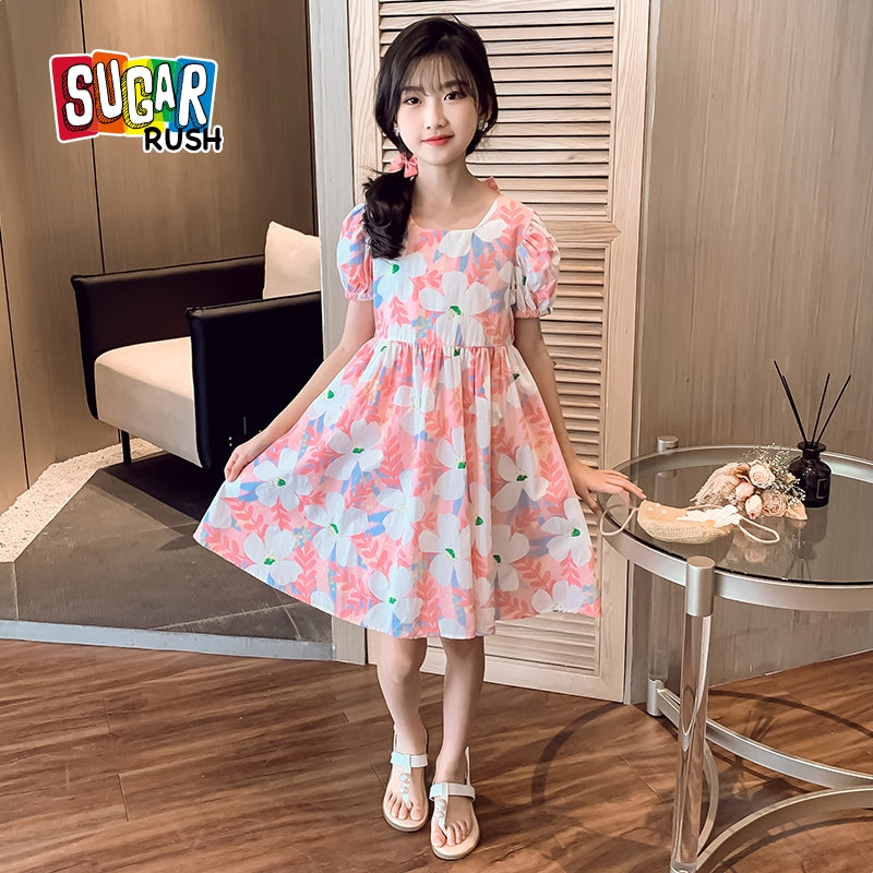 Girls Floral Print Knee Length Fit and Flare Dress