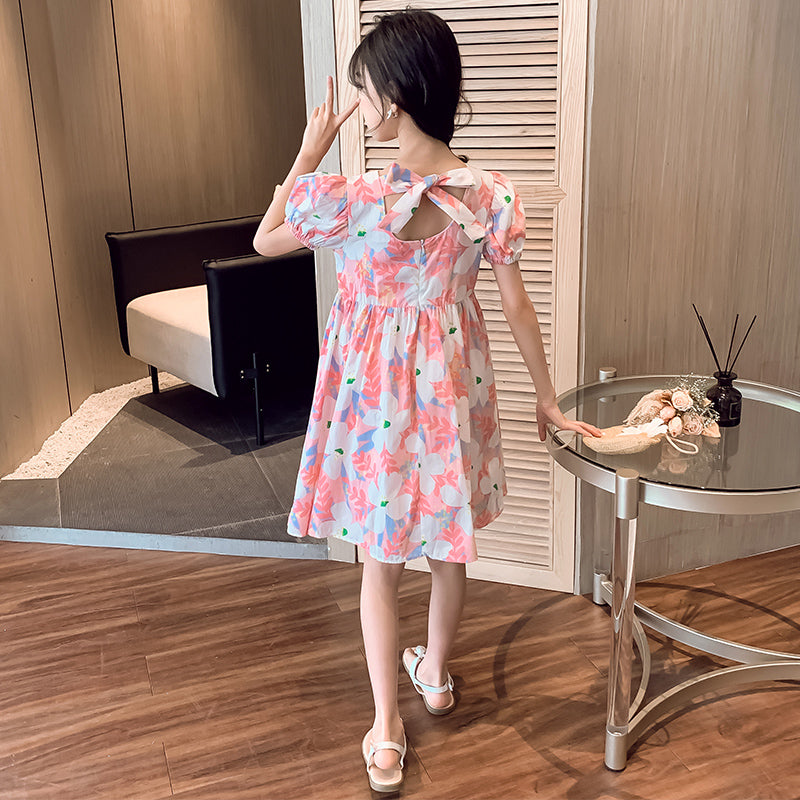 Girls Floral Print Knee Length Fit and Flare Dress