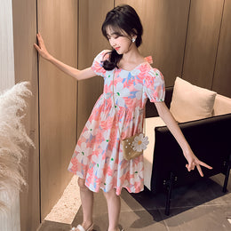 Girls Floral Print Knee Length Fit and Flare Dress