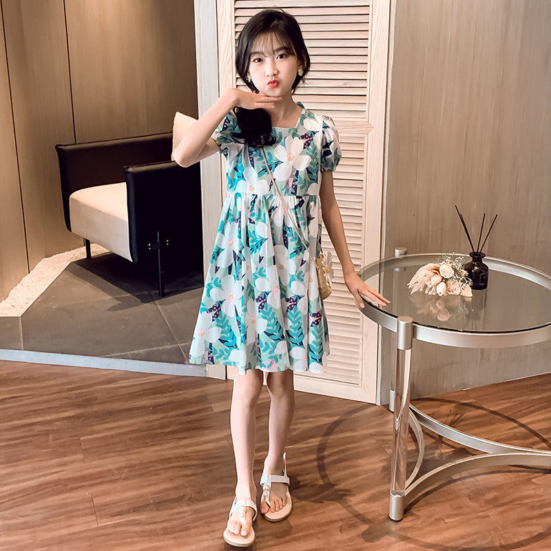 Girls Floral Print A-Line Dress