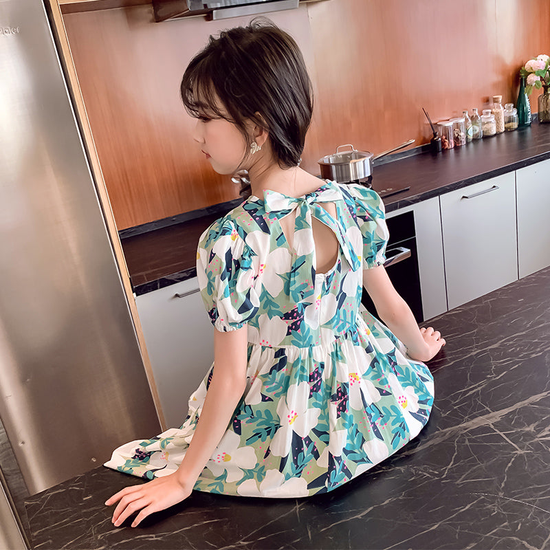 Girls Floral Print A-Line Dress
