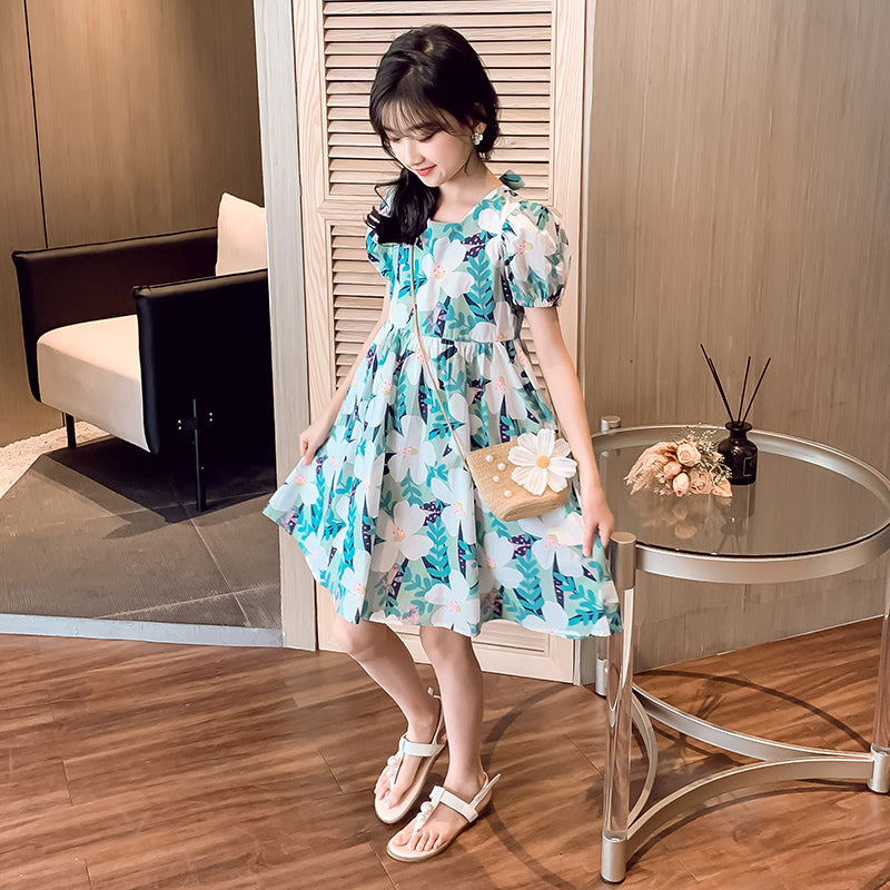 Girls Floral Print A-Line Dress