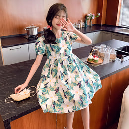 Girls Floral Print A-Line Dress