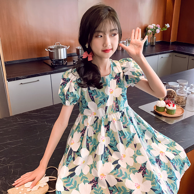 Girls Floral Print A-Line Dress