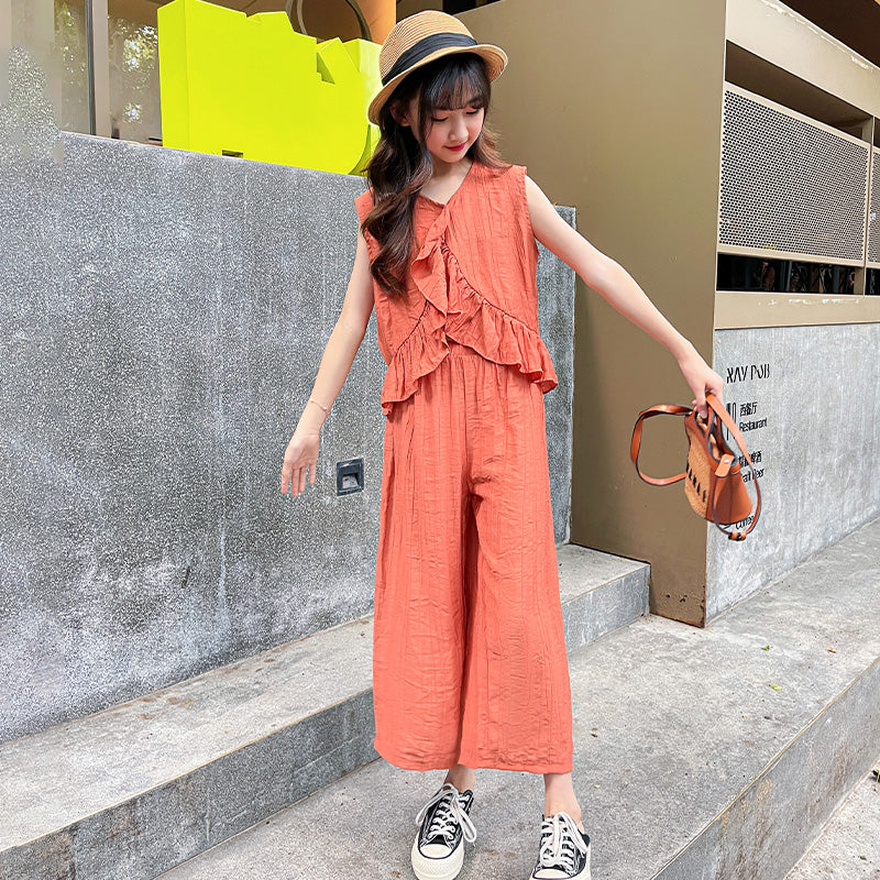 Girls V Neck Pure Cotton Top With Palazzos